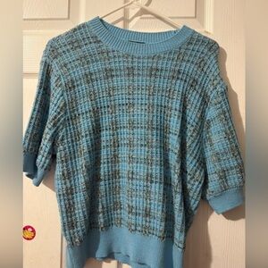 Ann Taylor Blue Plaid Knit Sweater